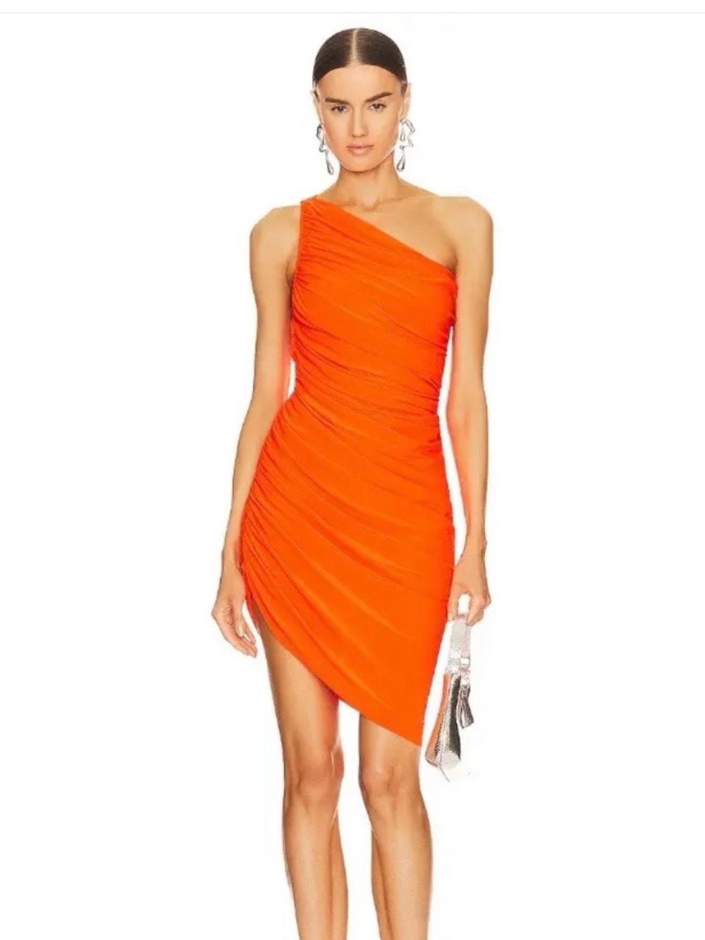 Norma Kamali One-Shoulder Orange Ruched Mini Dress